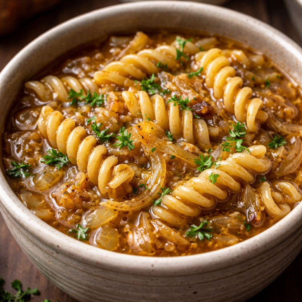 Pâtes Façon Soupe à l'Oignon Française