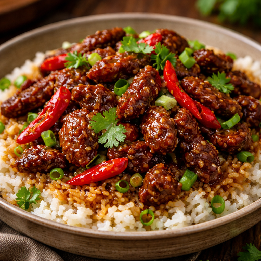 Boeuf Chilli Croquant avec Riz Frit