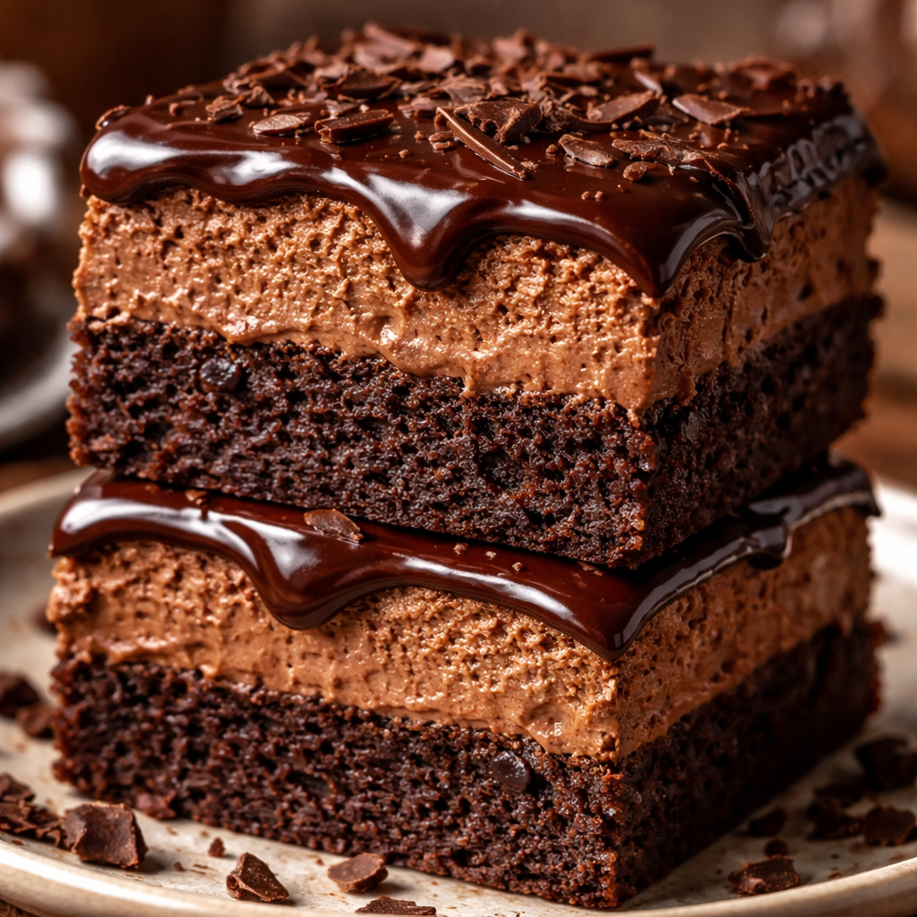 Brownies with chocolate mousse