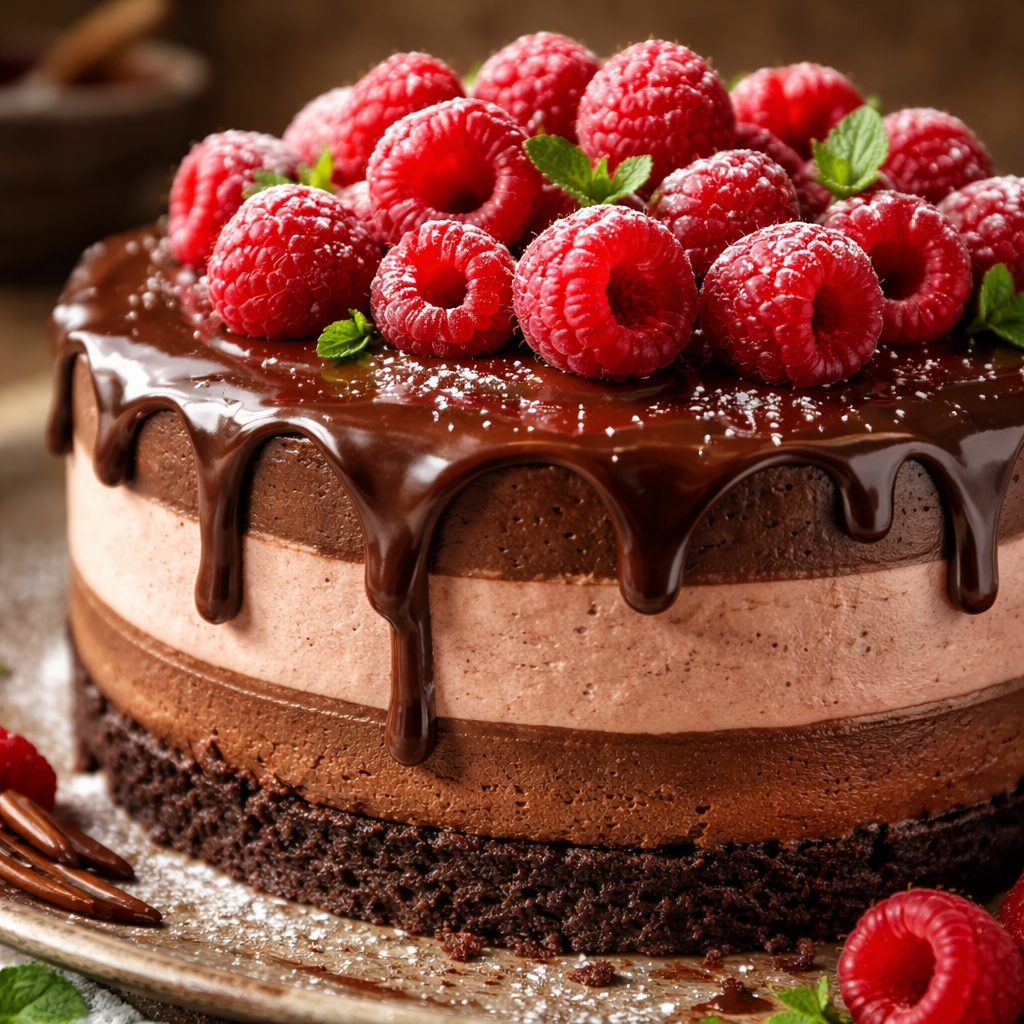 Gâteau mousse chocolat framboise