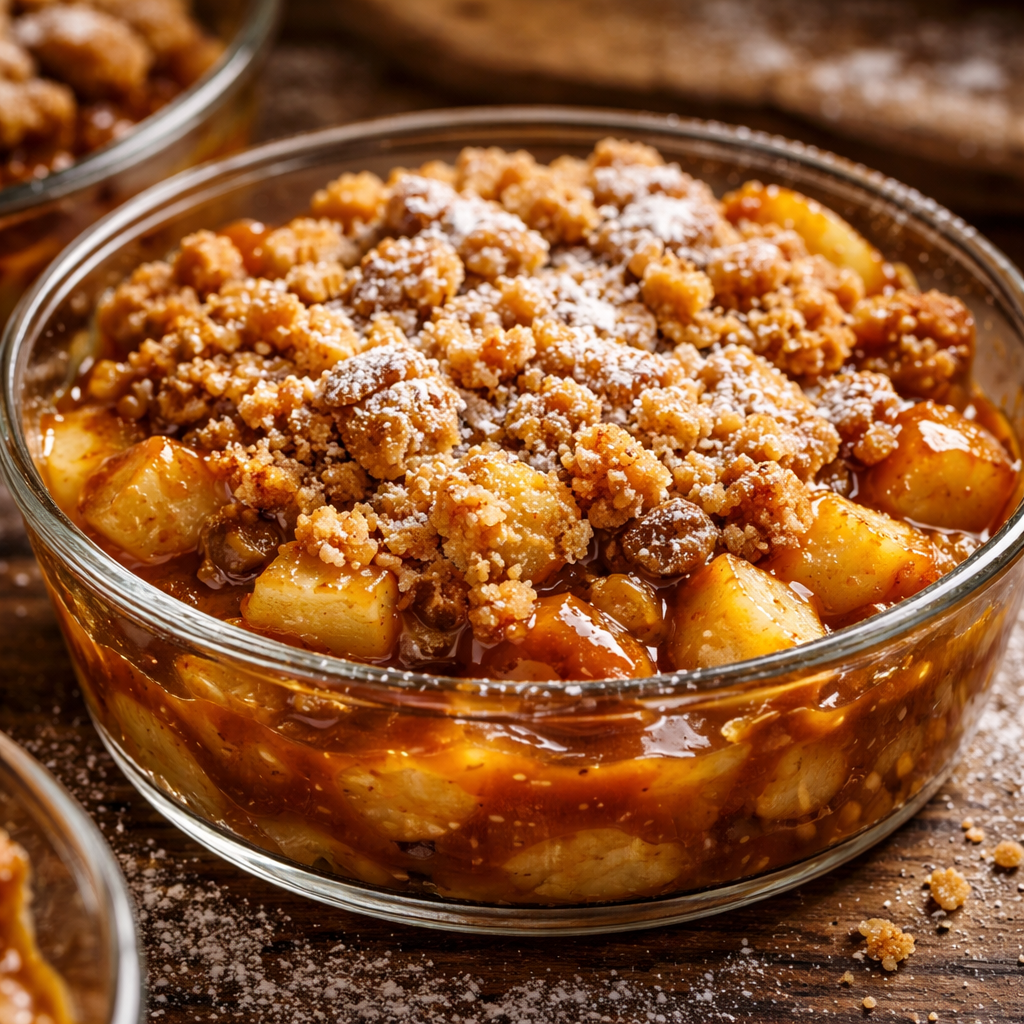Crumble aux pommes et caramel salé