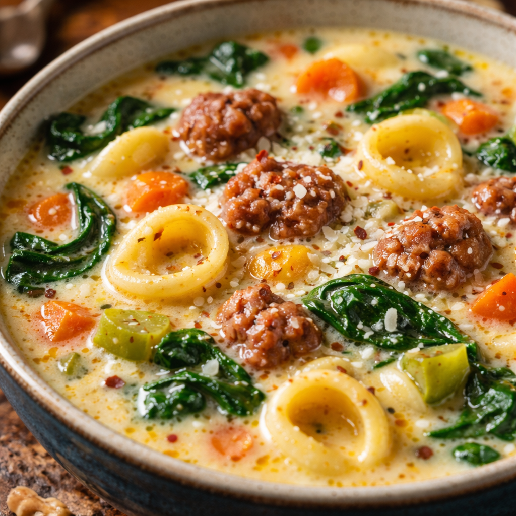 Soupe Crémeuse au Parmesan et Saucisse