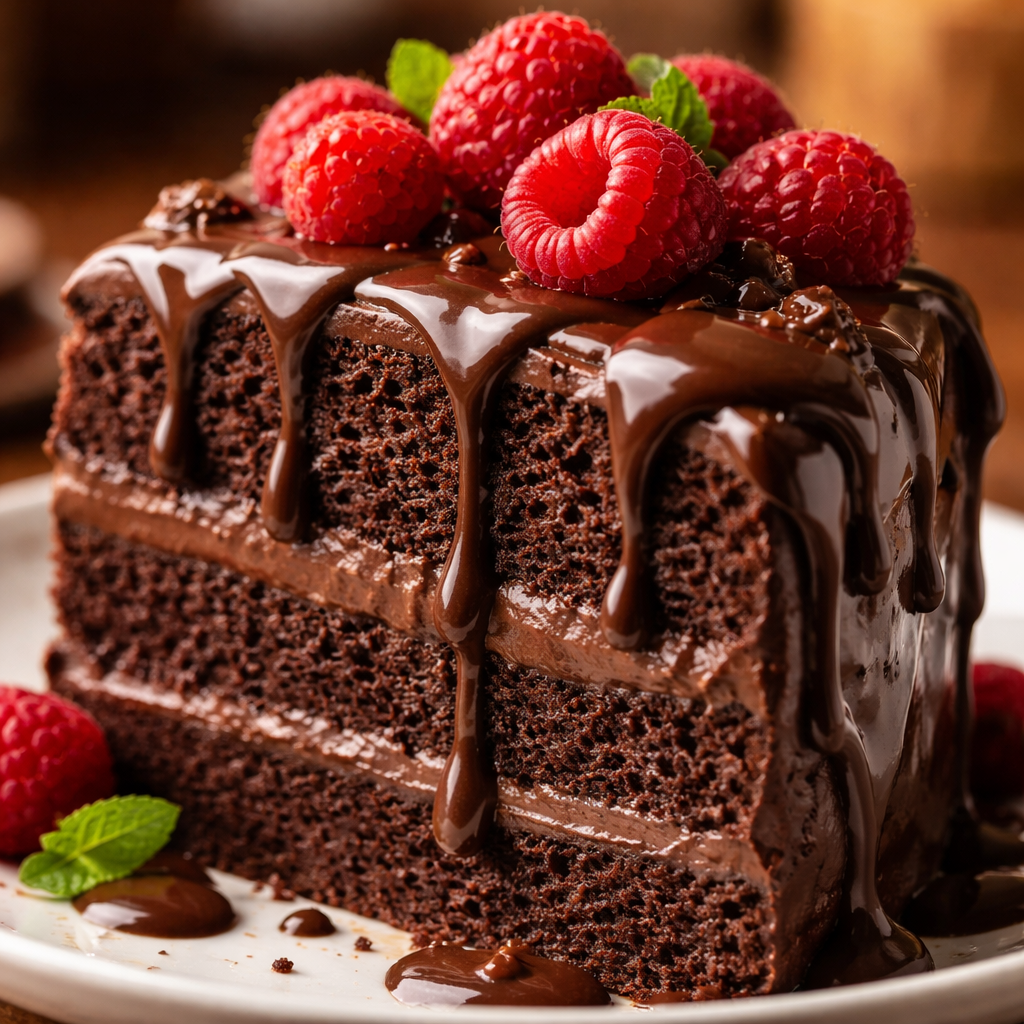 Gâteau au chocolat et framboises