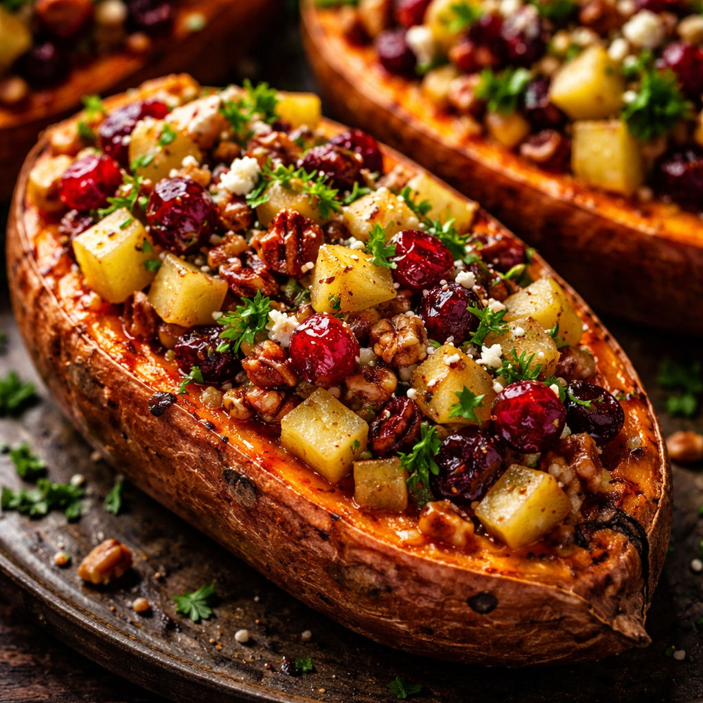Patates douces farcies aux canneberges et pommes