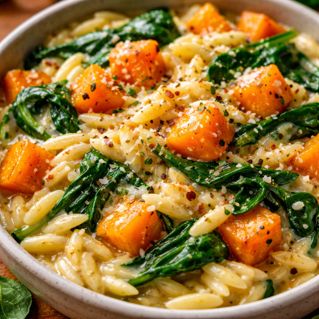 Orzo crémeux butternut et épinards