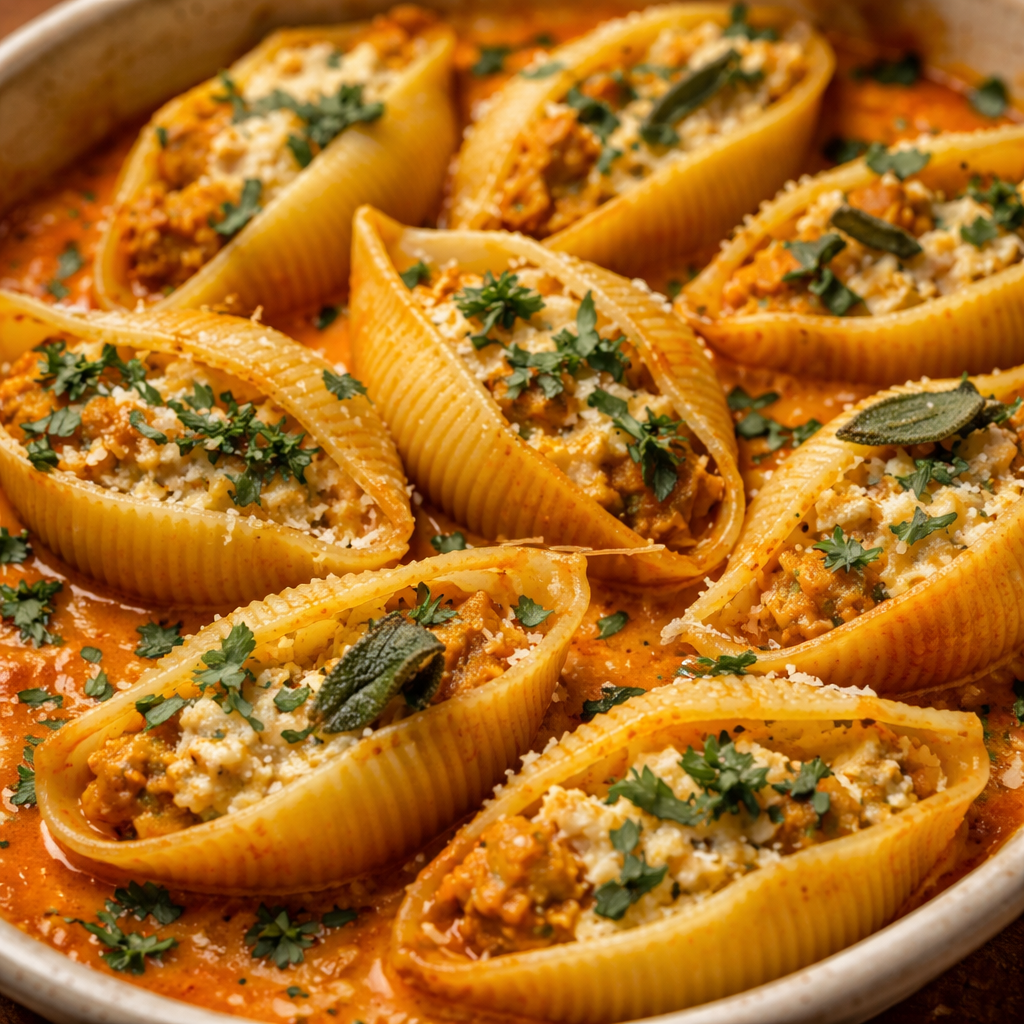 Coquilles farcies au potiron et ricotta crémeuse