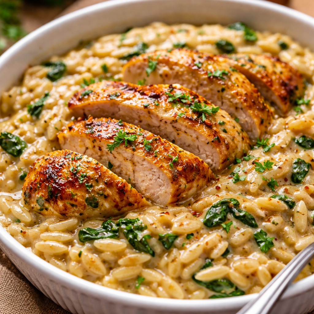 Orzo with Creamy Chicken