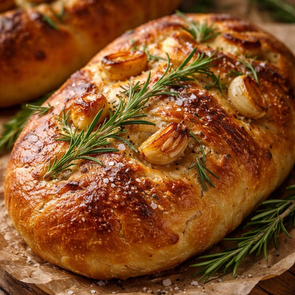 Pain Artisanal à l'Ail Rôti et Romarin