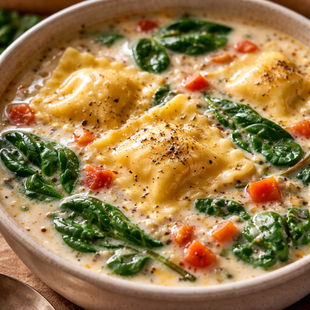 Soupe crémeuse aux raviolis toscans