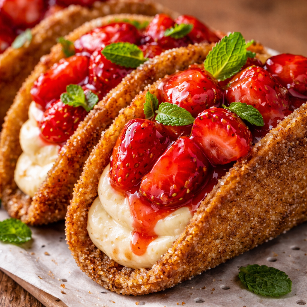 Tacos Cheesecake aux Fraises Croustillants