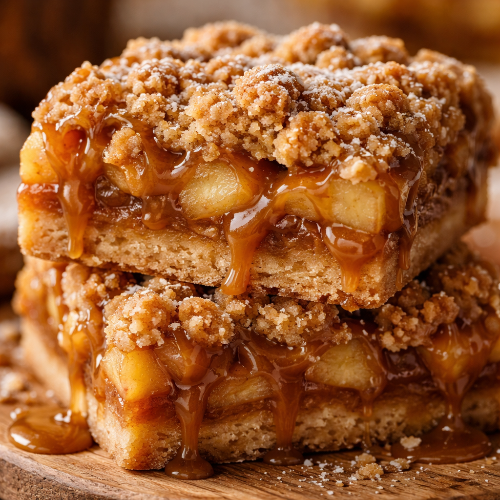 Barres crumble aux pommes et caramel salé