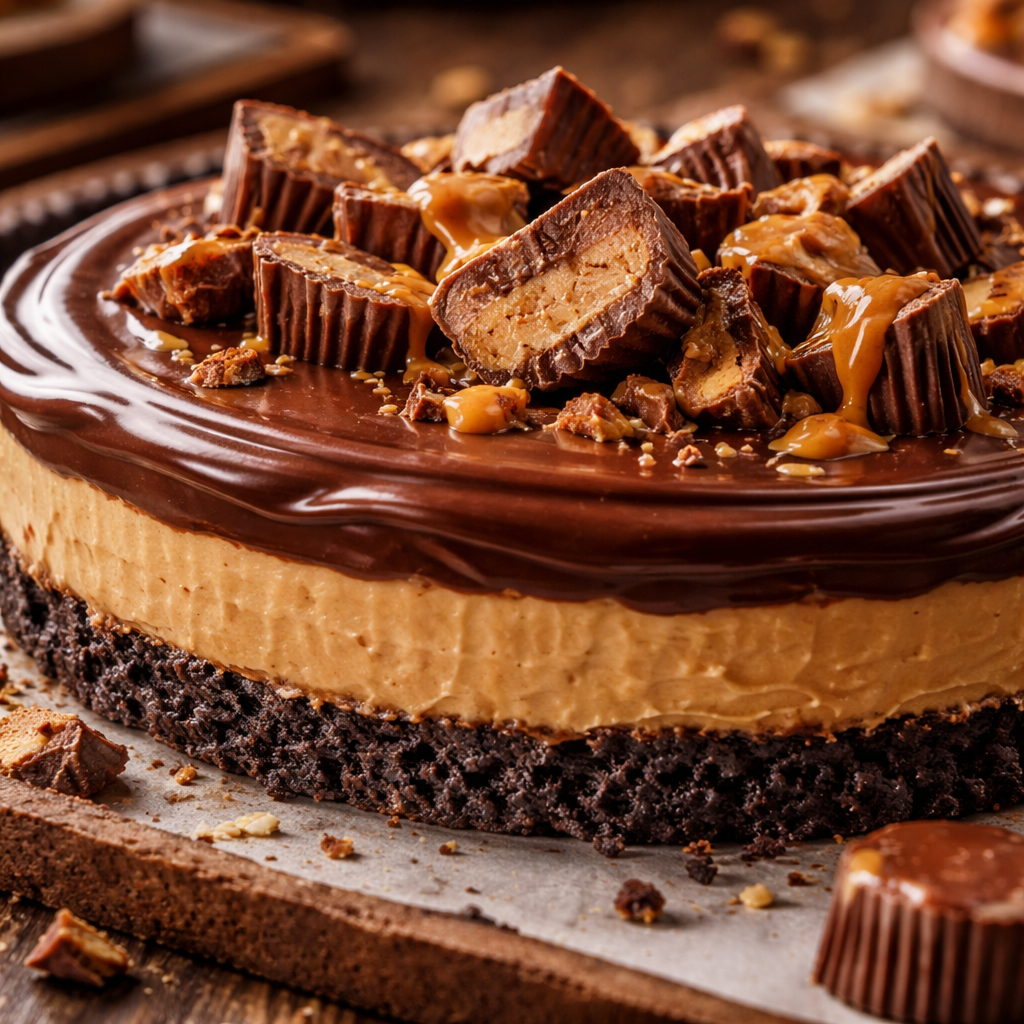 Giant Peanut Butter Tart Styled like Reese's