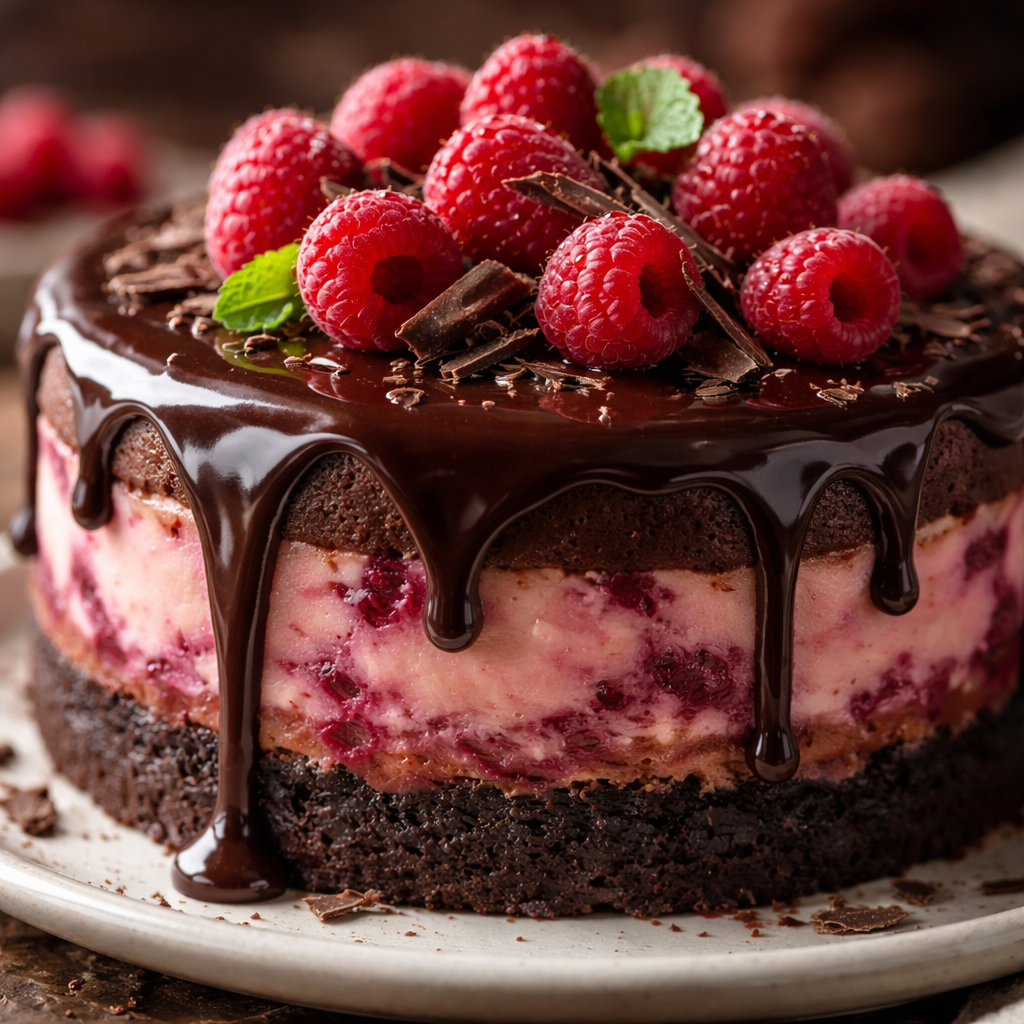 Cheesecake Décadent au Chocolat Noir et Framboise