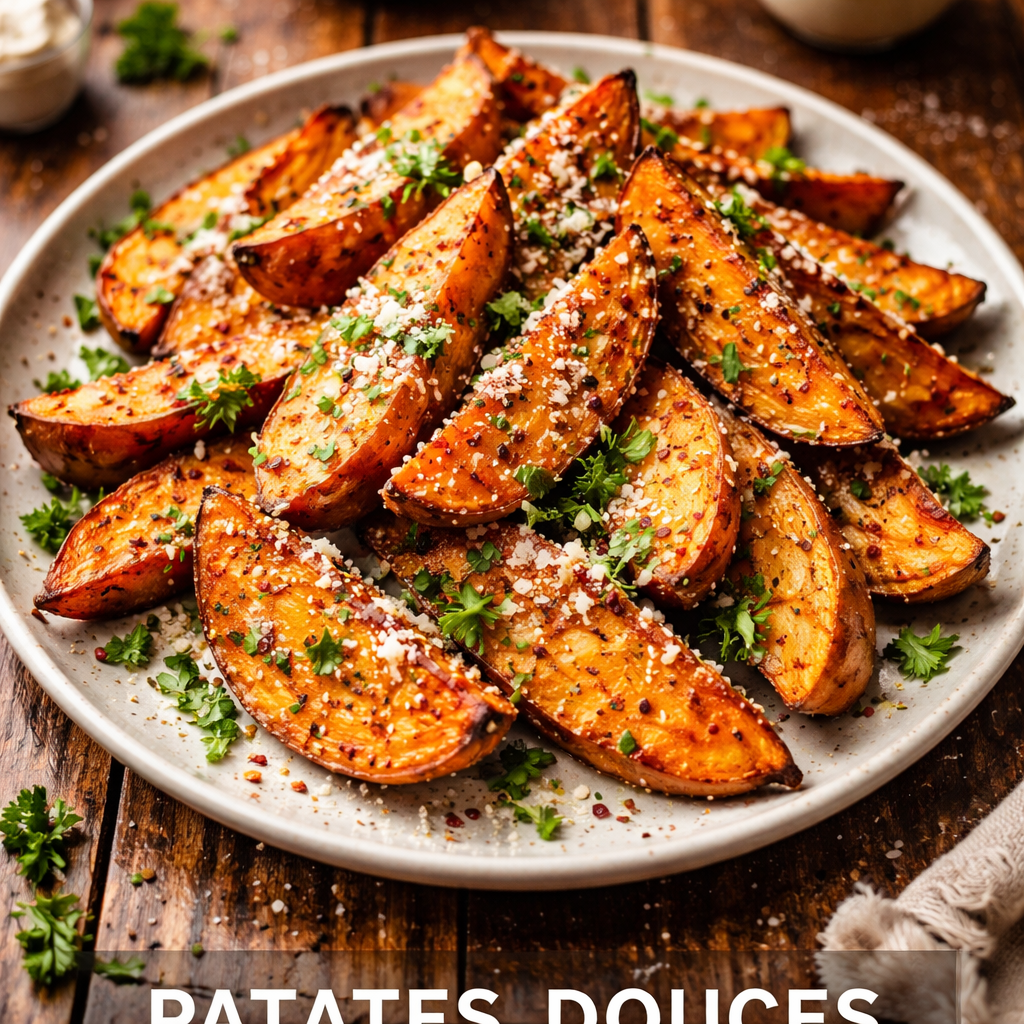 Sweet potatoes with garlic and parmesan