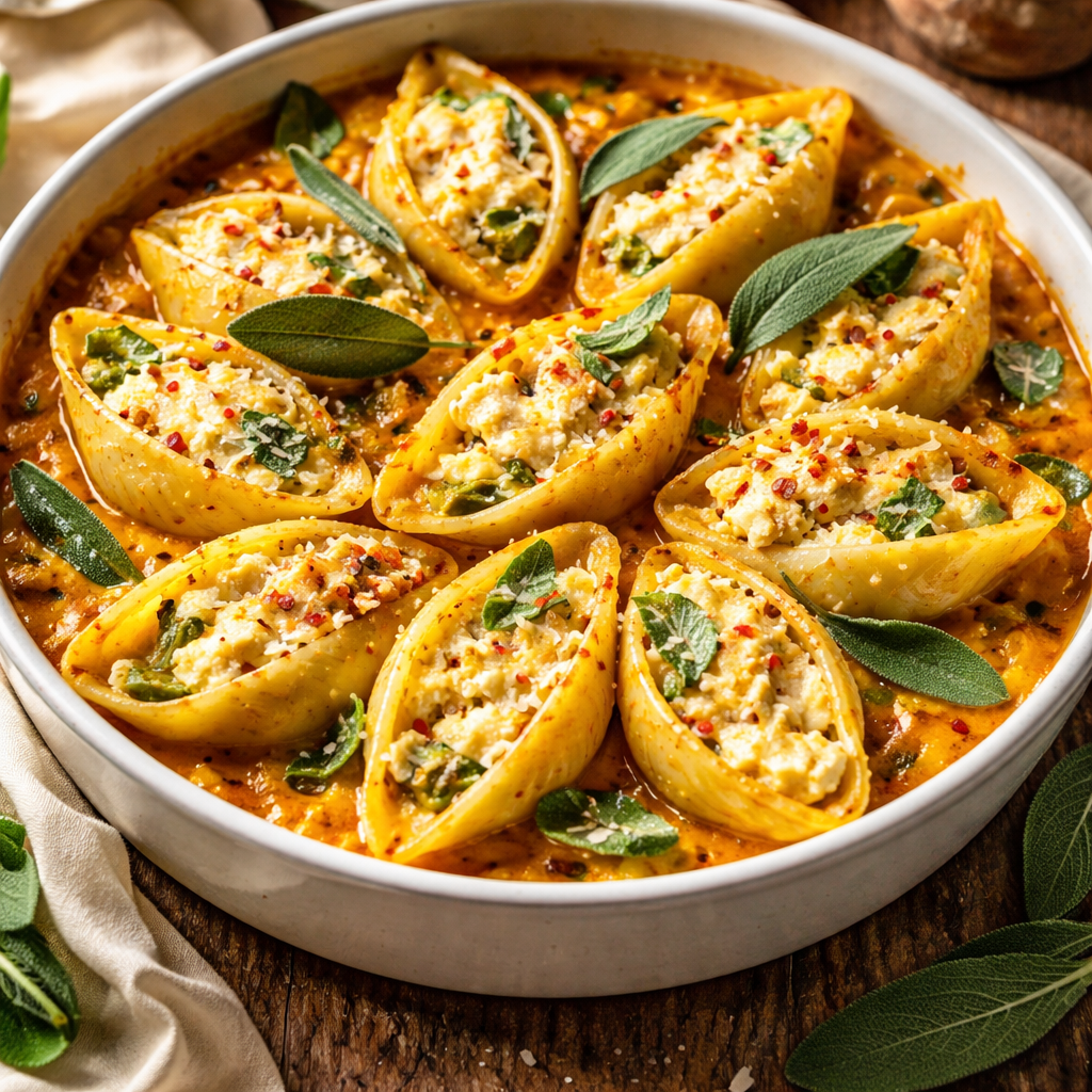 Coquilles farcies au potiron et ricotta crémeuse