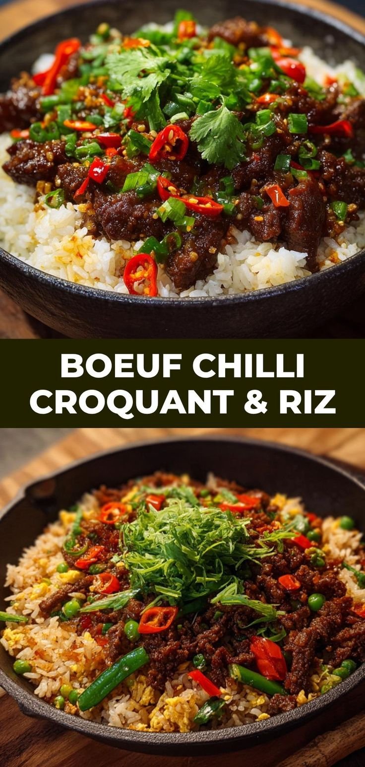 Boeuf Chilli Croquant avec Riz Frit