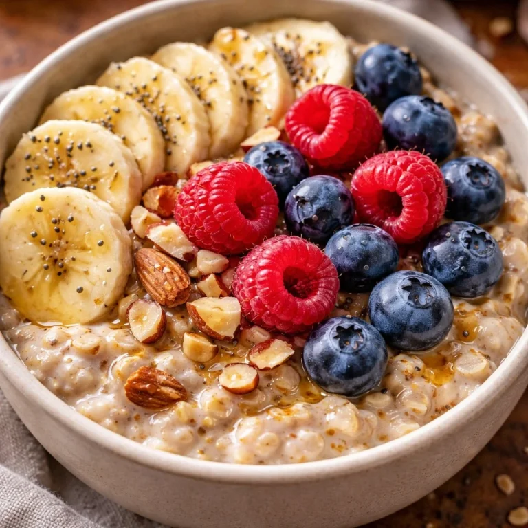 Bol d'Avoine du Matin Haute Protéine avec des fruits frais et des noix