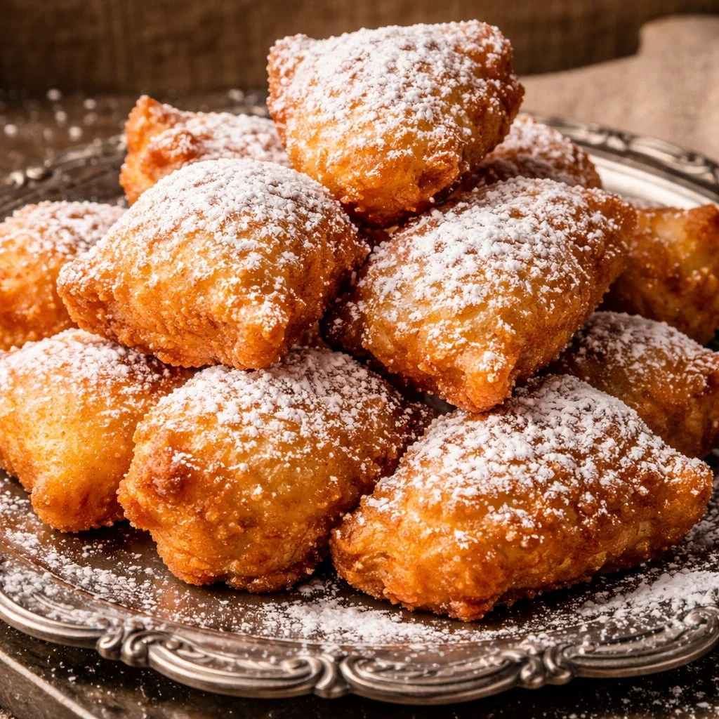 Beignets en entonnoir chauds et croustillants saupoudrés de sucre glace