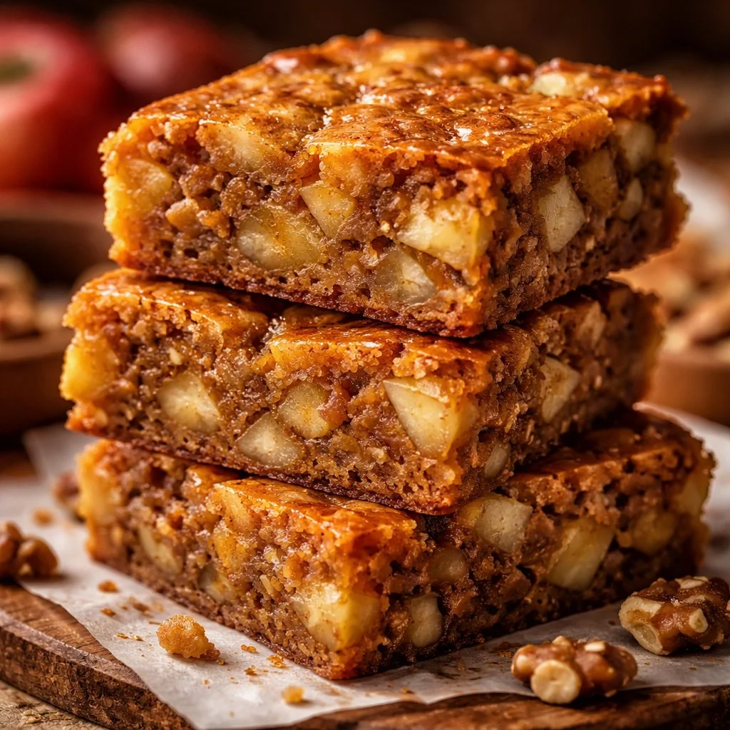 Blondies moelleux aux pommes et sirop d'érable, parfaits pour le dessert.