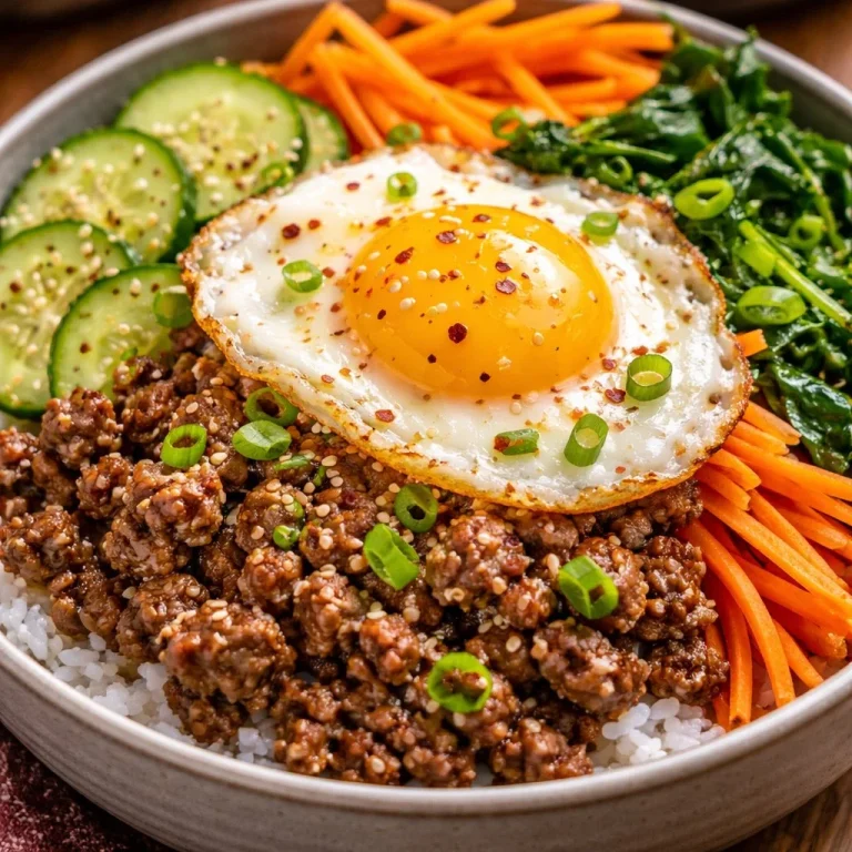 Bol de bœuf haché coréen servi avec légumes frais