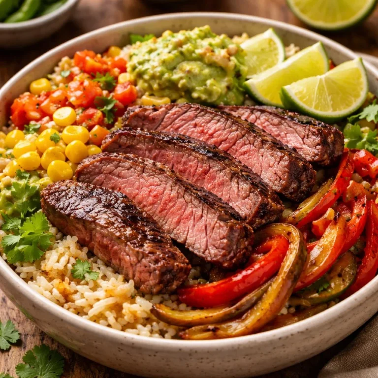 Bol de fajitas au steak haute protéine savoureux et nutritif