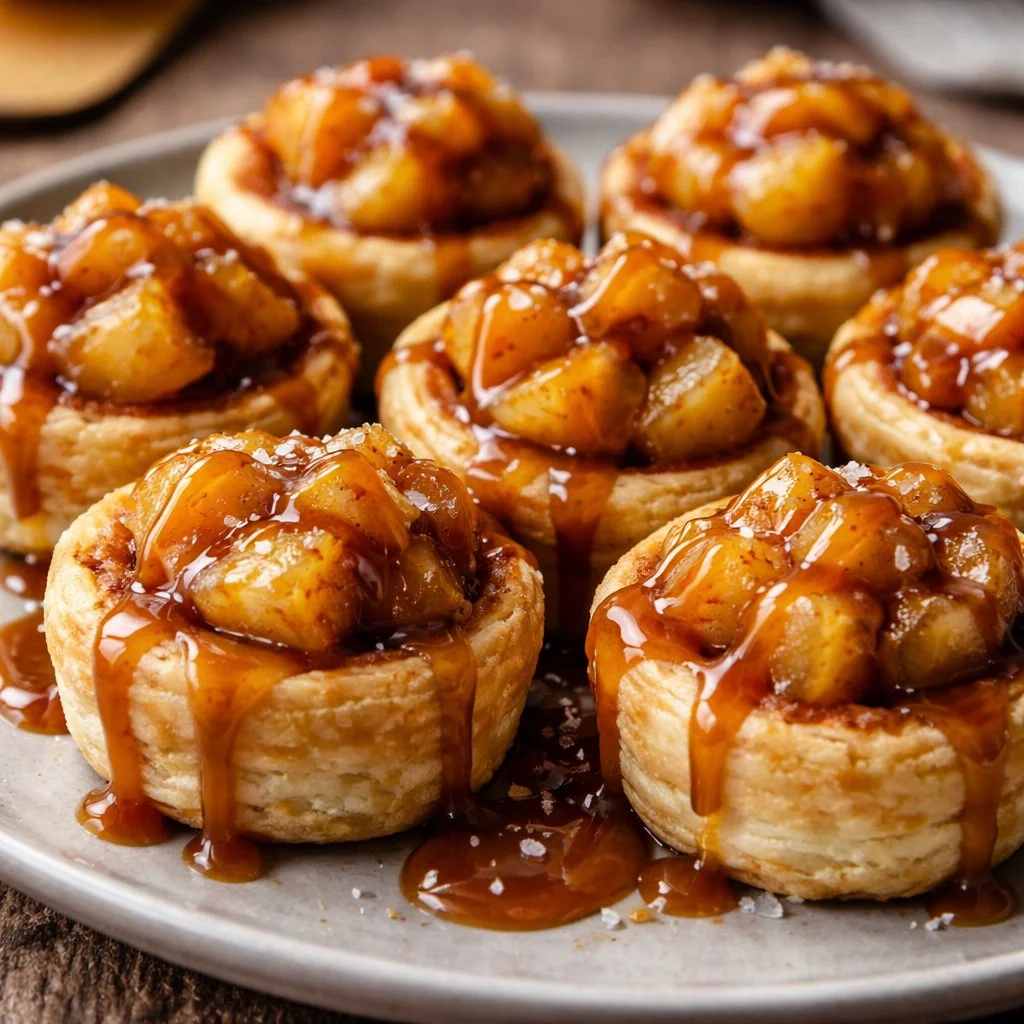 Bouchées aux pommes caramélisées sur une assiette