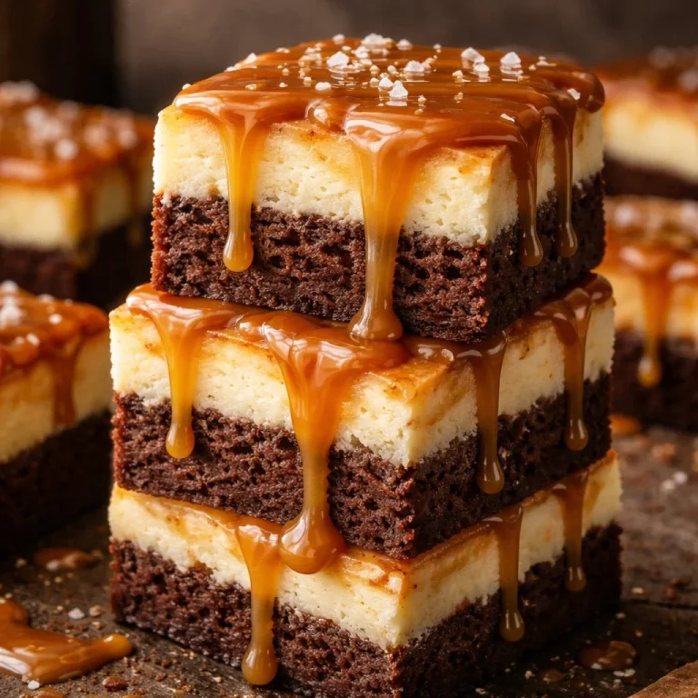 Brownies Cheesecake au Caramel, une délicieuse pâtisserie au chocolat et au caramel.