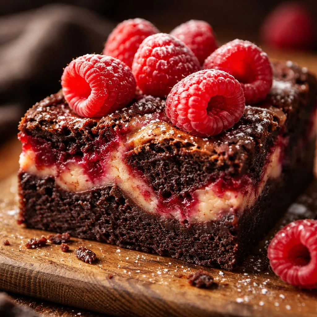 Brownies Framboise Marbré avec chocolat et framboises fraîches