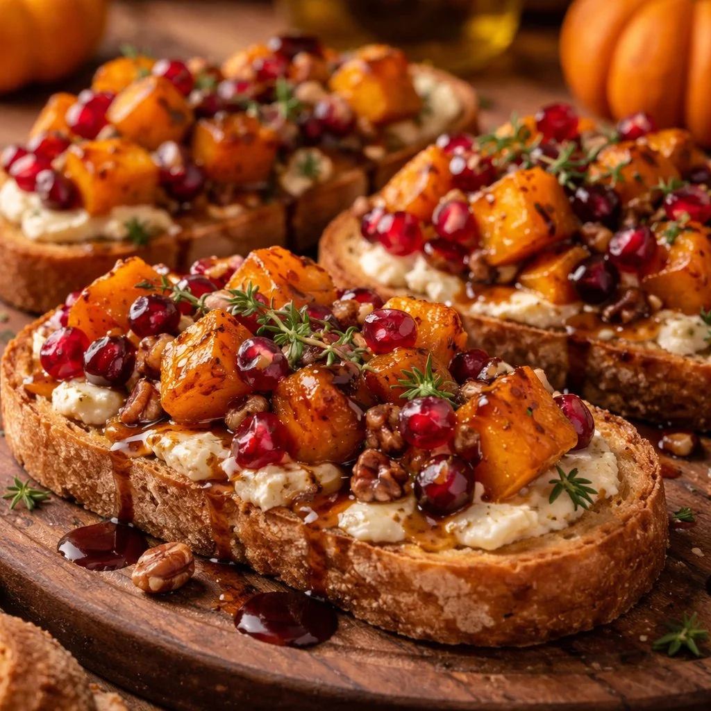Bruschetta d'automne avec des ingrédients frais et colorés