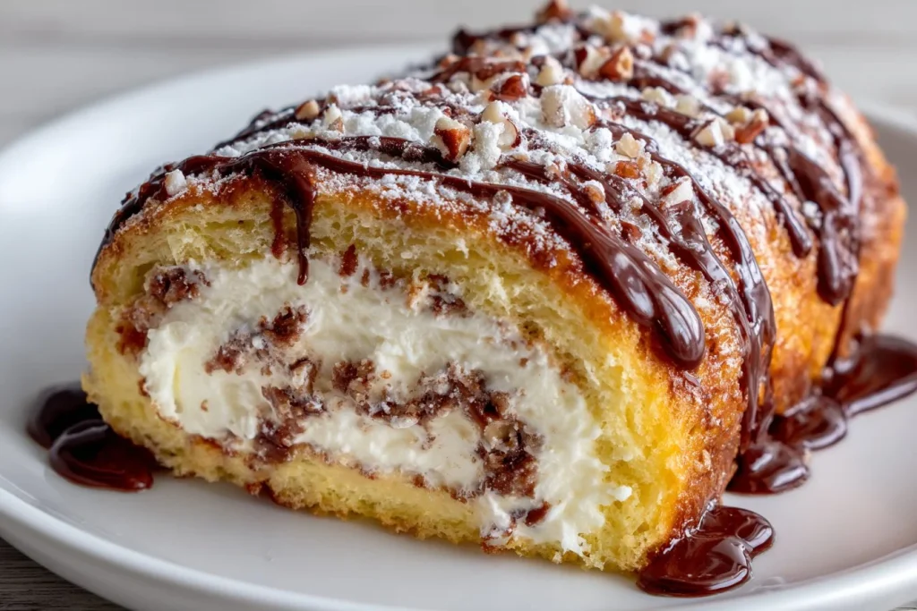 Bûche Ferrero Rocher chocolatée et décorée de noisettes