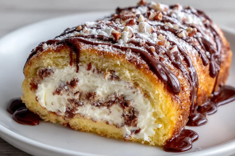 Bûche Ferrero Rocher chocolatée et décorée de noisettes