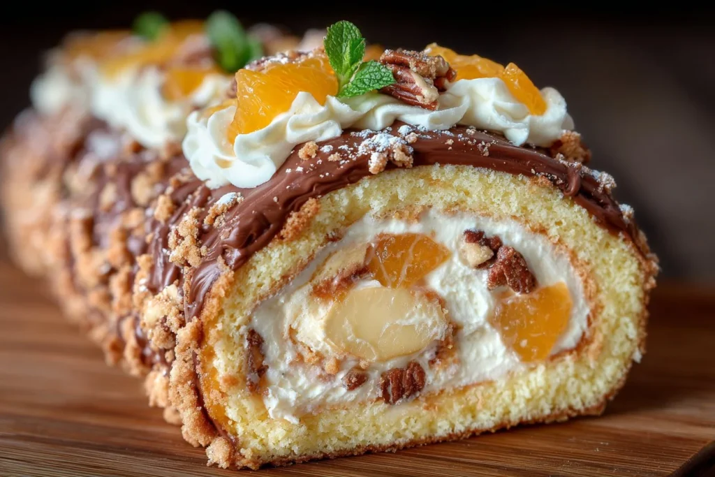 Bûche légère et fruitée décorée, idéale pour un dessert de fête
