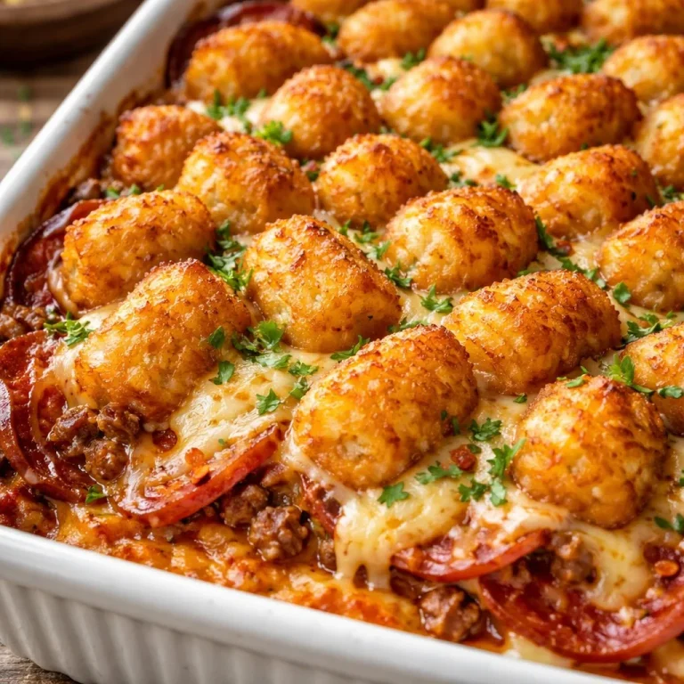 Casserole de pizza garnie de croquettes de pomme de terre délicieuses