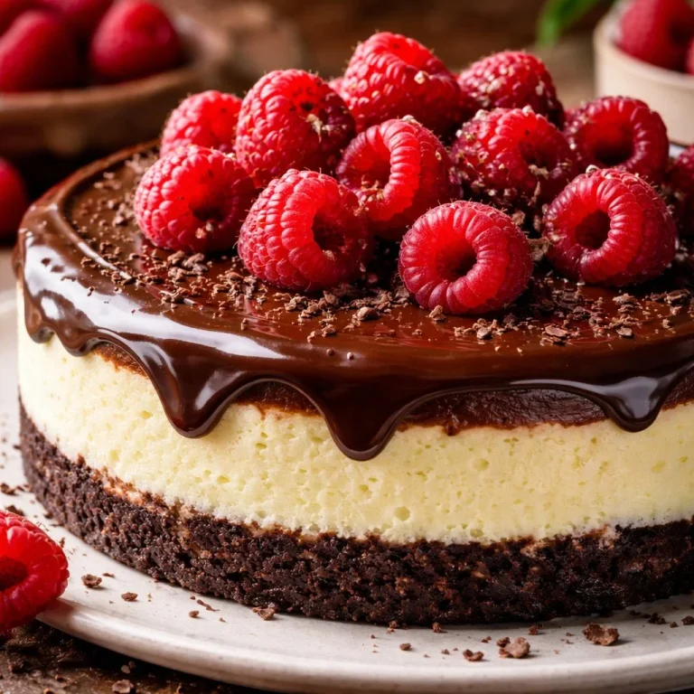 Cheesecake au chocolat noir avec framboises sur le dessus