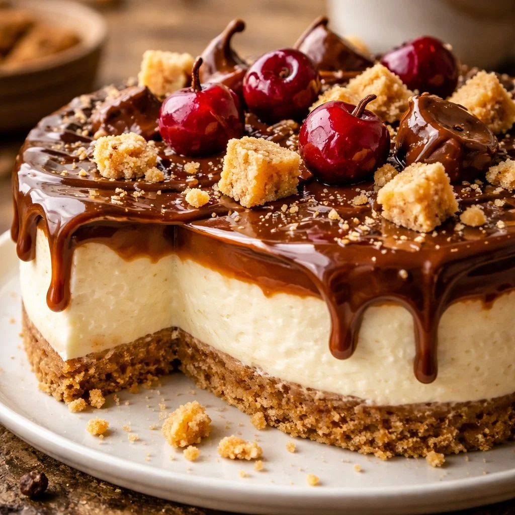 Gâteau cheesecake millionnaire avec une texture crémeuse et une délicieuse garniture.