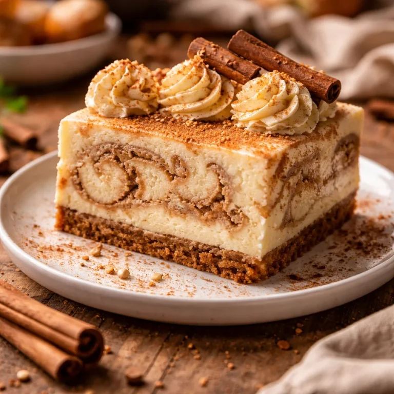Cheesecake Roulé à la Cannelle décoré, un dessert crémeux et savoureux.