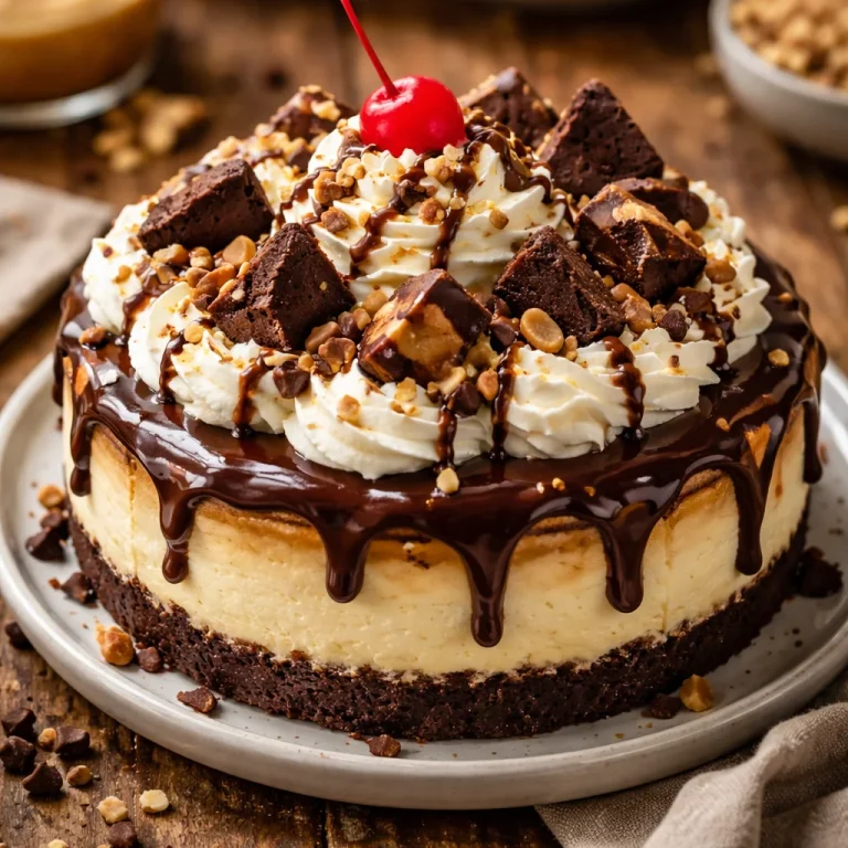 Cheesecake Sundae au Chocolat Chaud avec garnitures délicieuses