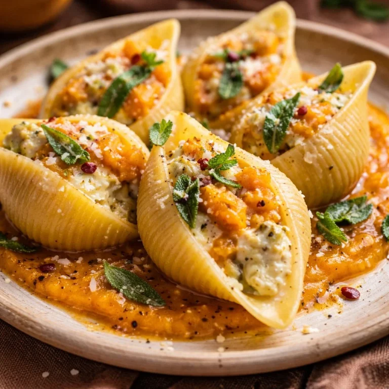 Coquilles farcies au potiron et à la ricotta, plat savoureux et coloré.