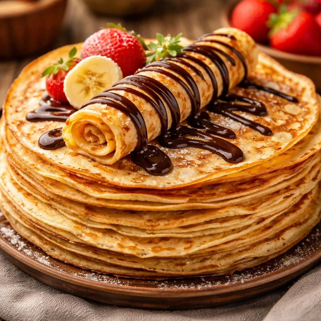 Crêpes faciles préparées au mixeur, servies avec des garnitures délicieuses.