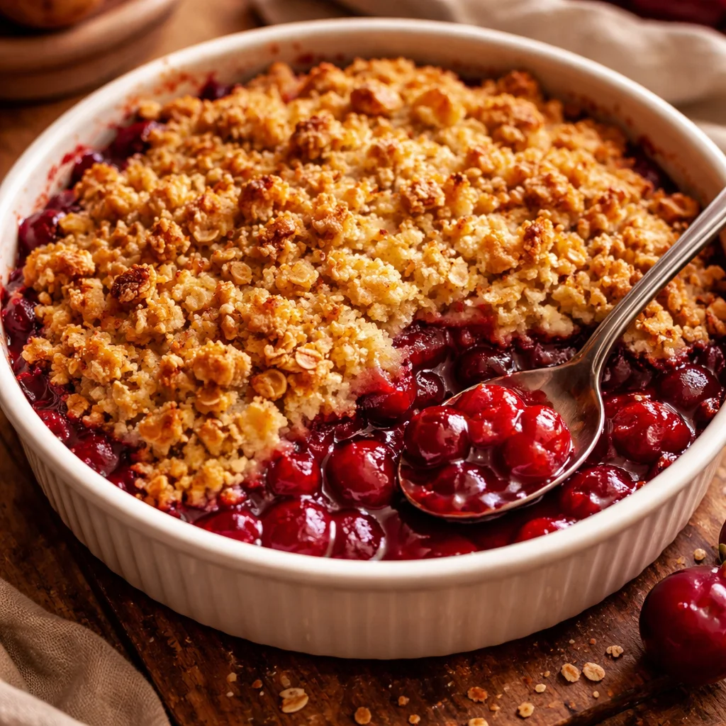 Recette délicieuse de crumble aux cerises fraîchement cuit
