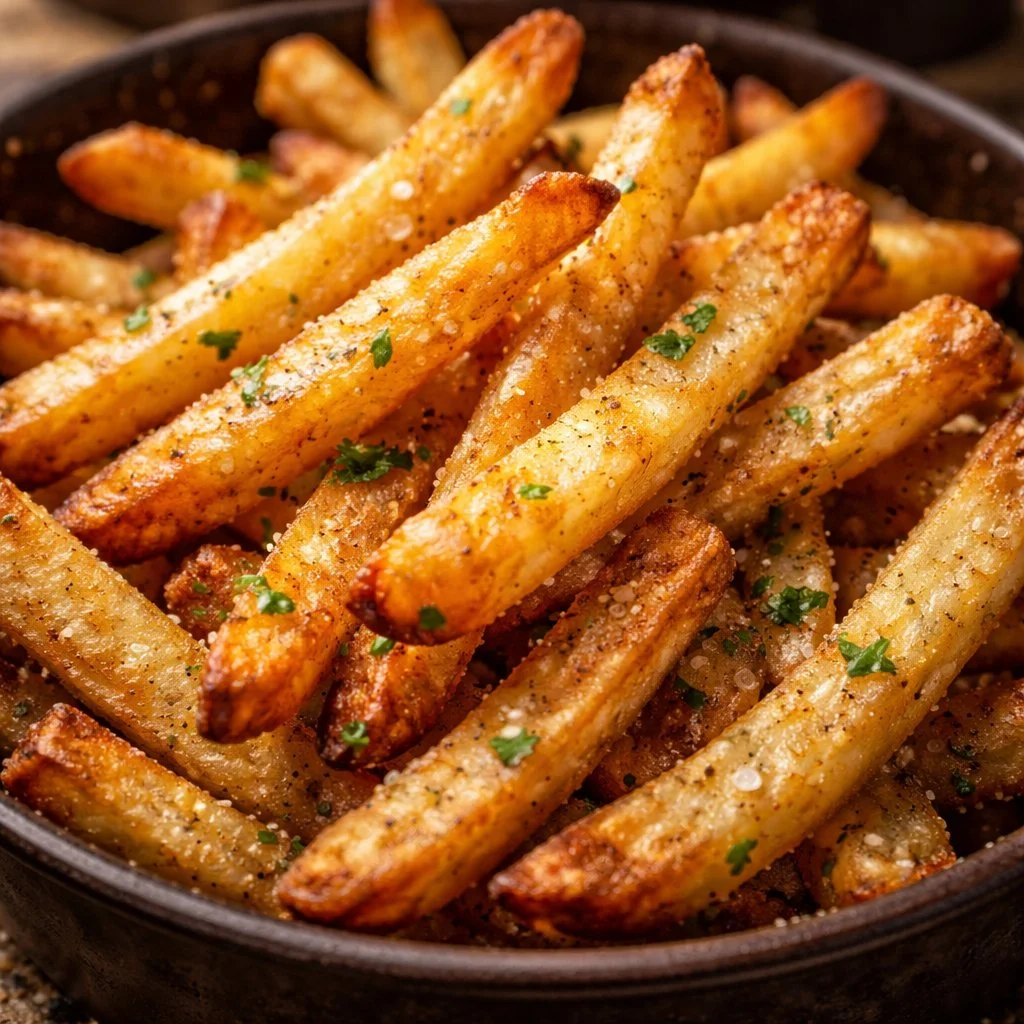 Frites de pommes de terre croustillantes cuites à la friteuse à air.
