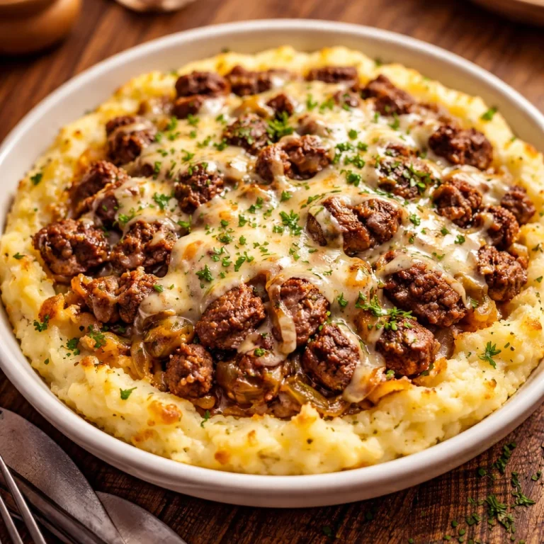 Frites au fromage servies avec un steak de Philadelphie