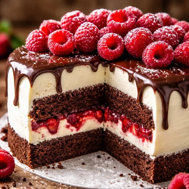 Gâteau Chocolat Blanc Framboise, un dessert gourmand avec du chocolat blanc et des framboises.
