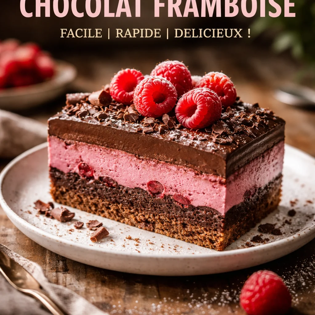 Gâteau Mousse Chocolat Framboise avec décoration de framboises fraîches