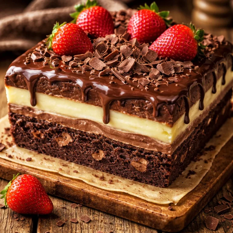 Gâteau réfrigéré aux brownies, un délicieux dessert chocolaté et frais.