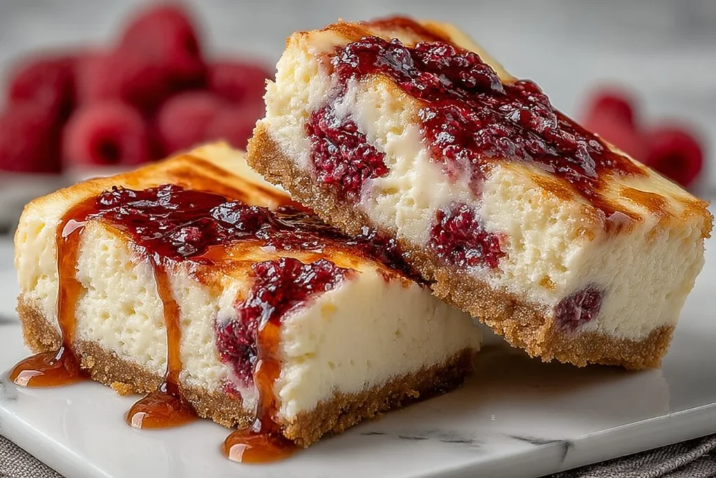 Barres de cheesecake à la framboise protéinées et saines