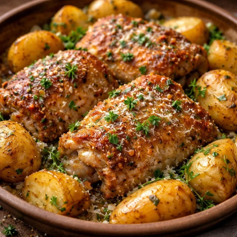 Recette de Poulet Pommes de Terre au Ail Parmesan dans une mijoteuse.