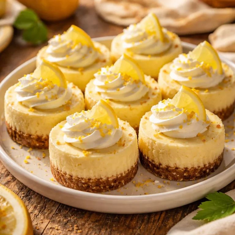 Délicieux mini cheesecakes au citron présentés sur une assiette.