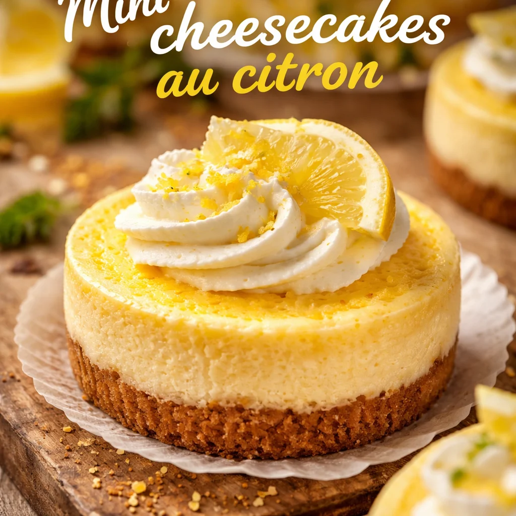 Mini cheesecakes au citron garnis et présentés sur une assiette.