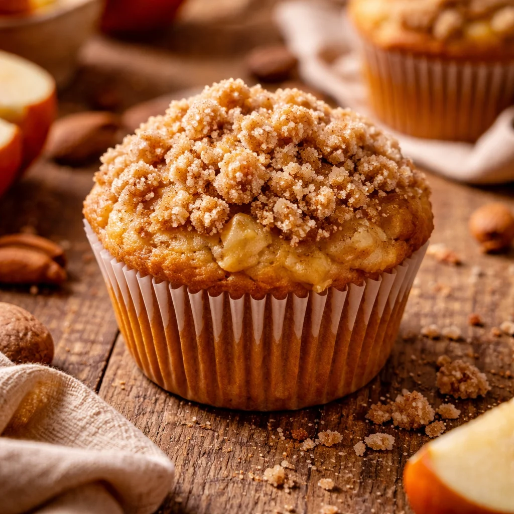 Muffins à la pomme et à la cannelle fraîchement sortis du four, dorés et appétissants.